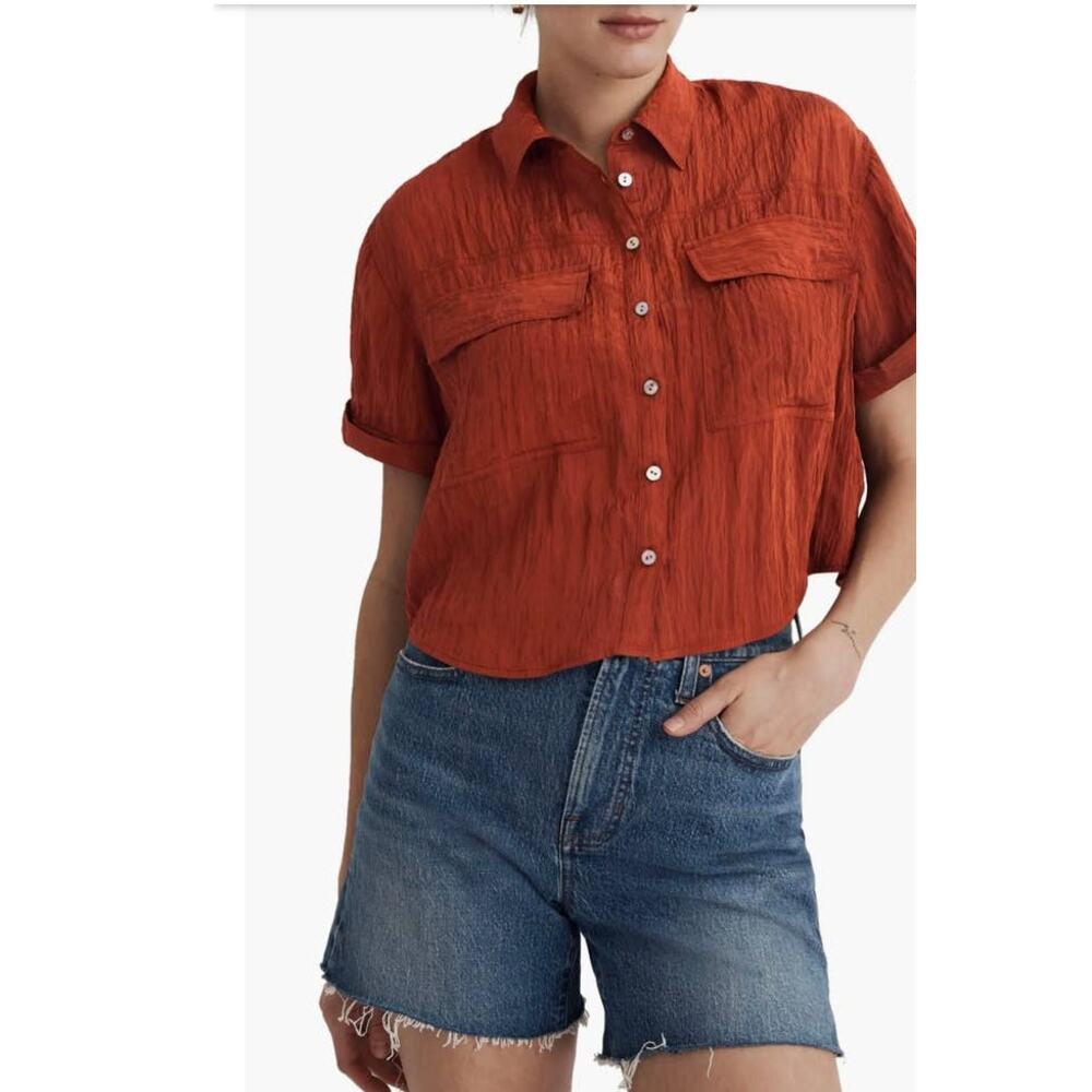 NWT Madewell Crinkled Utility Button-Up Shirt size XS